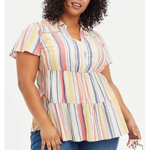 TORRID BABYDOLL TUNIC  RAYON MULTI STRIPE TOP SIZE 2X NWT - Picture 1 of 5